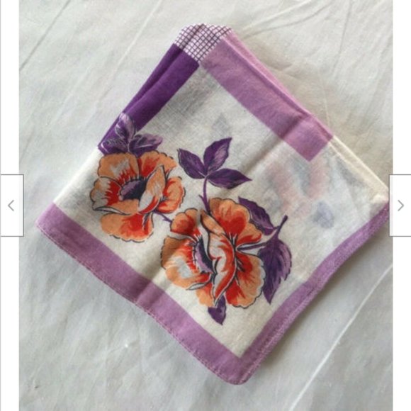 Vintage Floral Print Purple Hanky Handkerchief Geometric Flower Design - Picture 2 of 4